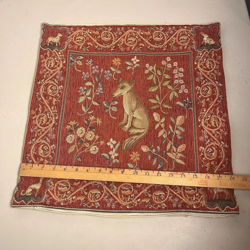 Medieval Fox Tapestry Pillow Cushion Cover Jacquard Woven France Goblus 18x19